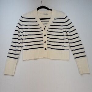 Madewell Cardigan Sweater Womens Small Navy Blue Striped Cashmere Wool Blend